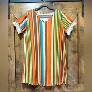 EUC Grace & Emma Striped Crochet Accent Shift Dress Sz L